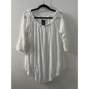 Chelsea & Theodore Womens Sz L Off Shoulder Gauzy Blouse White Boho Peasant Lace